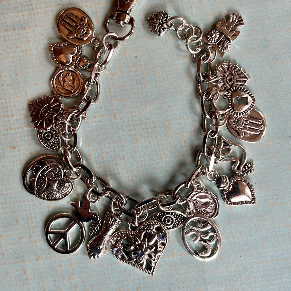 CHARM BRACELET Good Luck, Protection, Evil Eye, Hamsa, Figa, Peace Doves